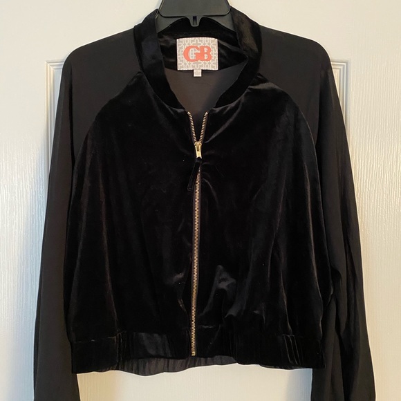 Gianni Bini Velvet Bomber Jacket Sheer Sleeves - Picture 5 of 5